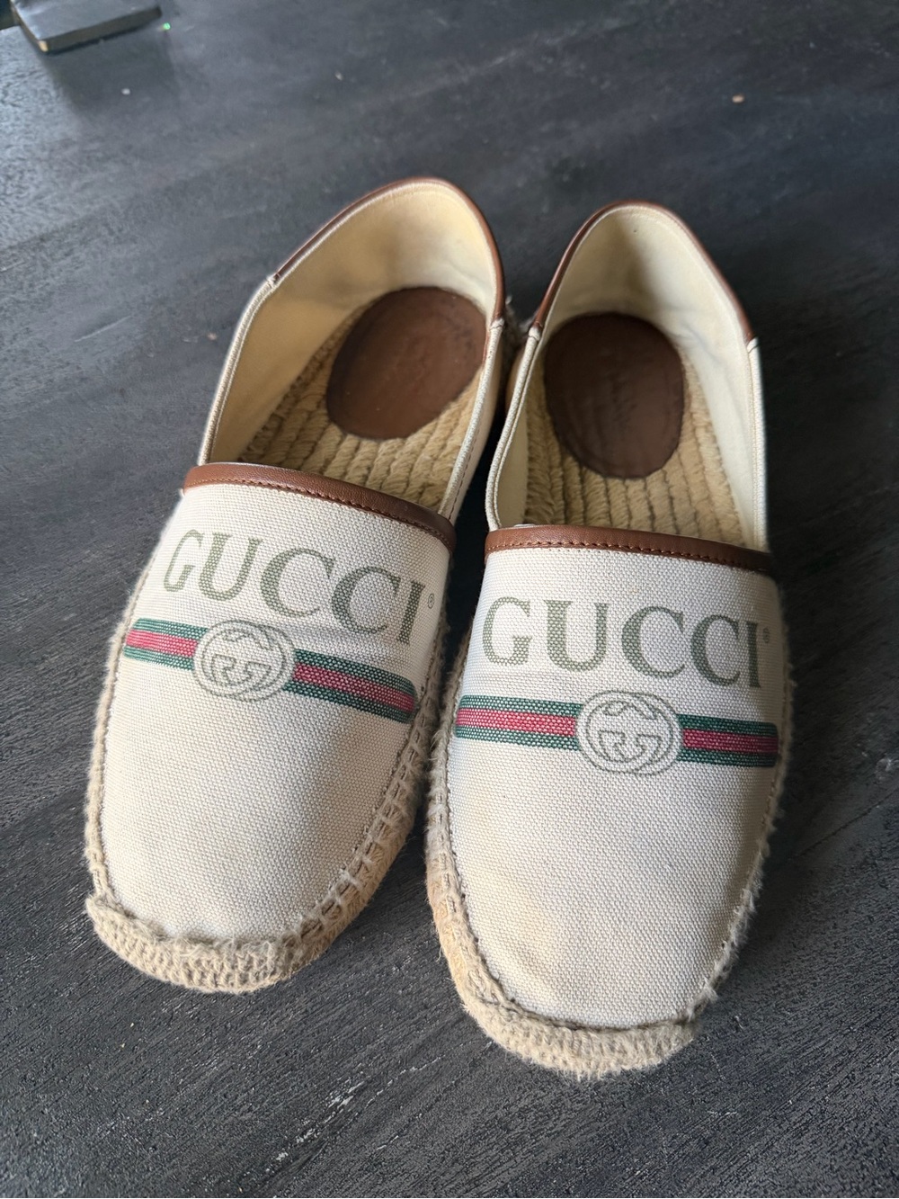 Gucci Beige Canvas Espadrilles with Green and Red Web - Picture 2 of 16